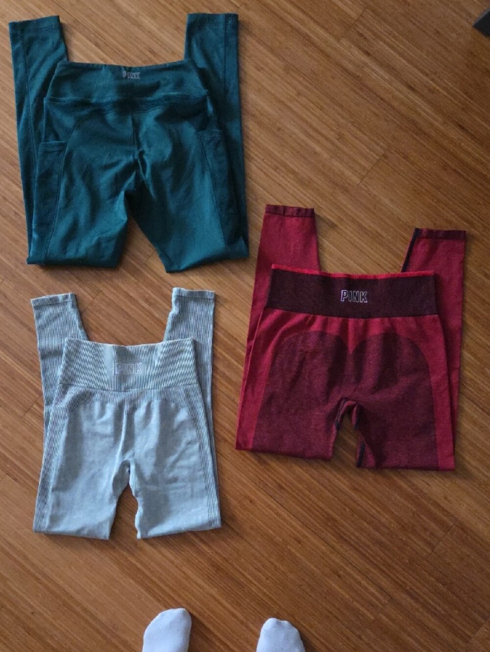 PINK Victoria's Secret Leggings XS - Emerald Green, Red, & Light Green NWT.